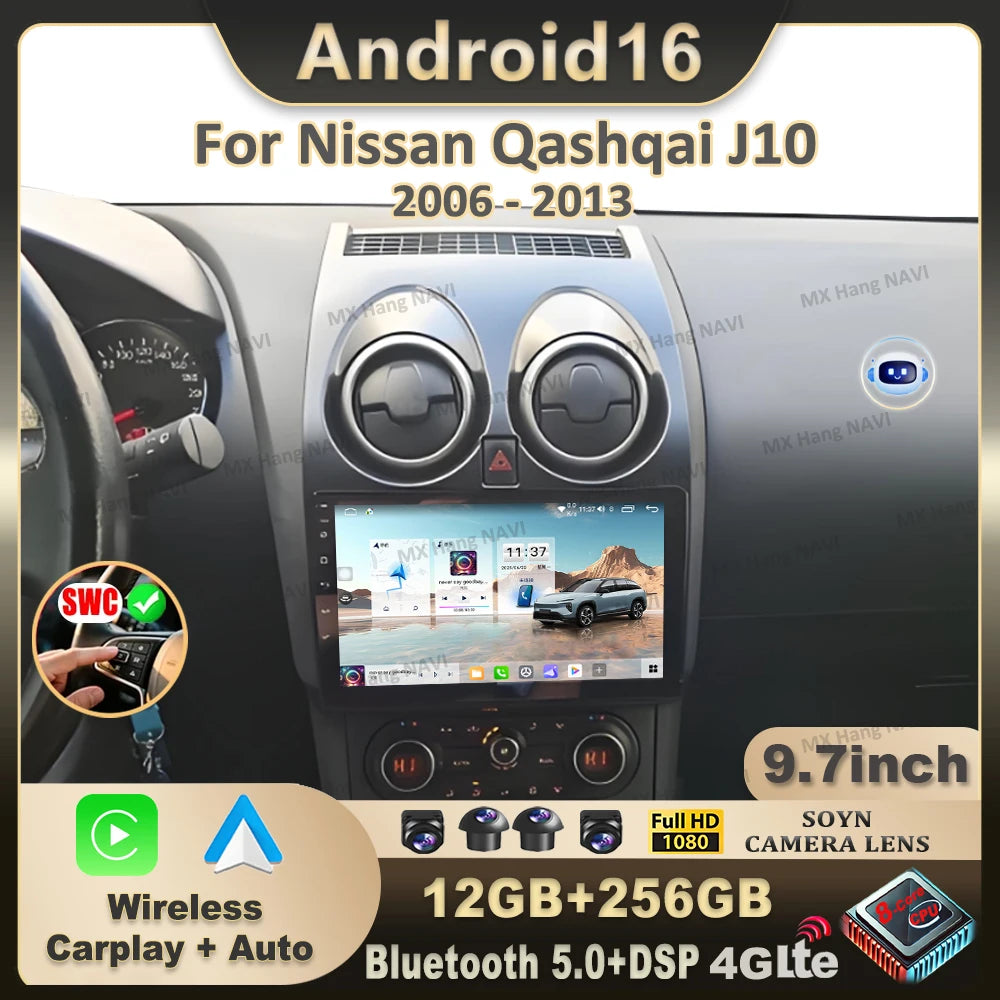 9" Wireless CarPlay Android Auto Stereo for Nissan Qashqai J10