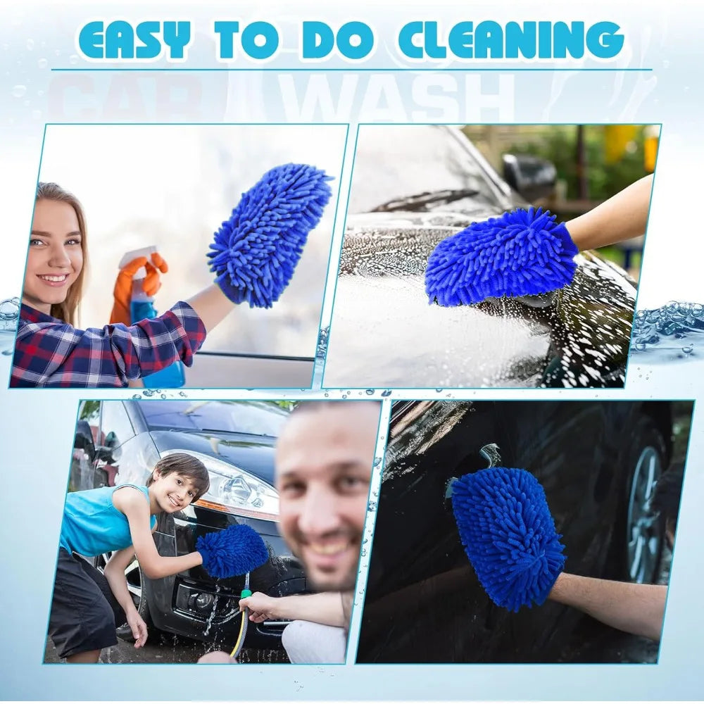 Thick Waterproof Chenille Microfiber Car Wash Mitt, Double-Faced Cleaning Glove for Detailing