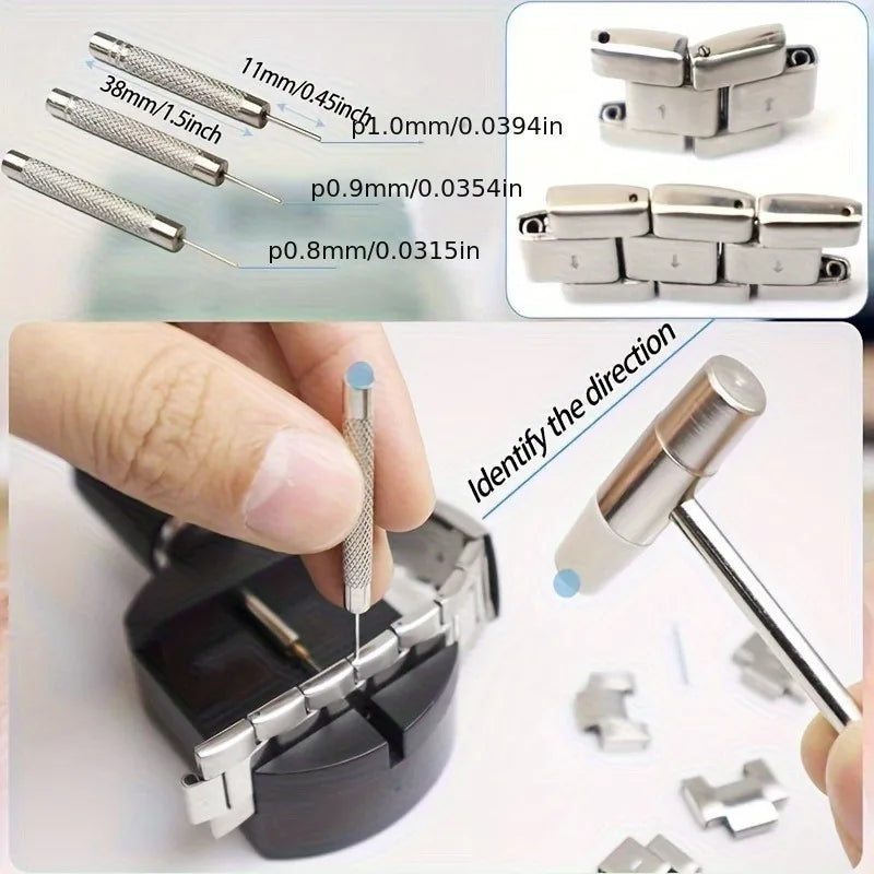 52pcs/set Deluxe Professional Watch Repair Tool Kit, Including Lug Presses, Hammers, Spring Bars, Chain Saws, and Strap Links