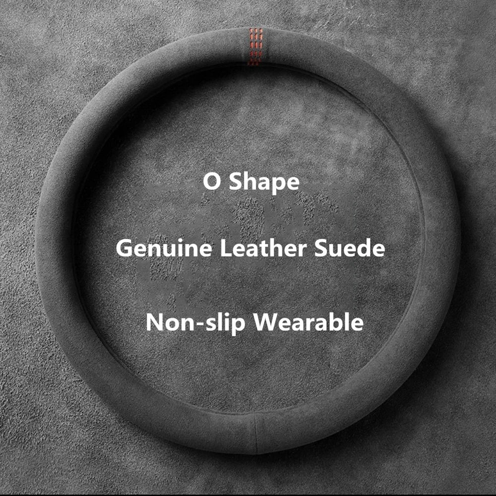 Suede Steering Wheel Cover, 37-38cm, D or O Shape