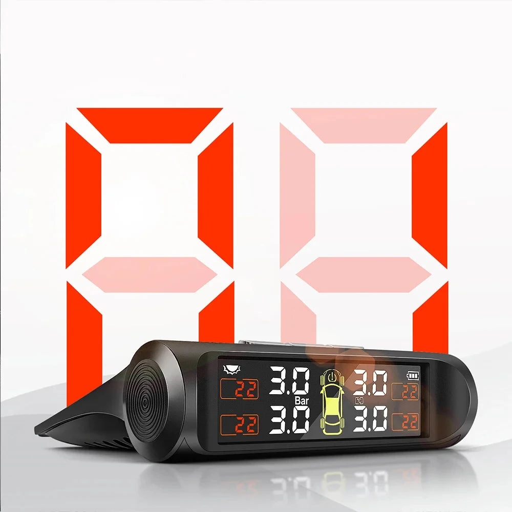 TPMS Solar Tire Pressure Sensor Car Tire Pressure Monitoring System with 4 Wheel Internal External Sensors TMPS