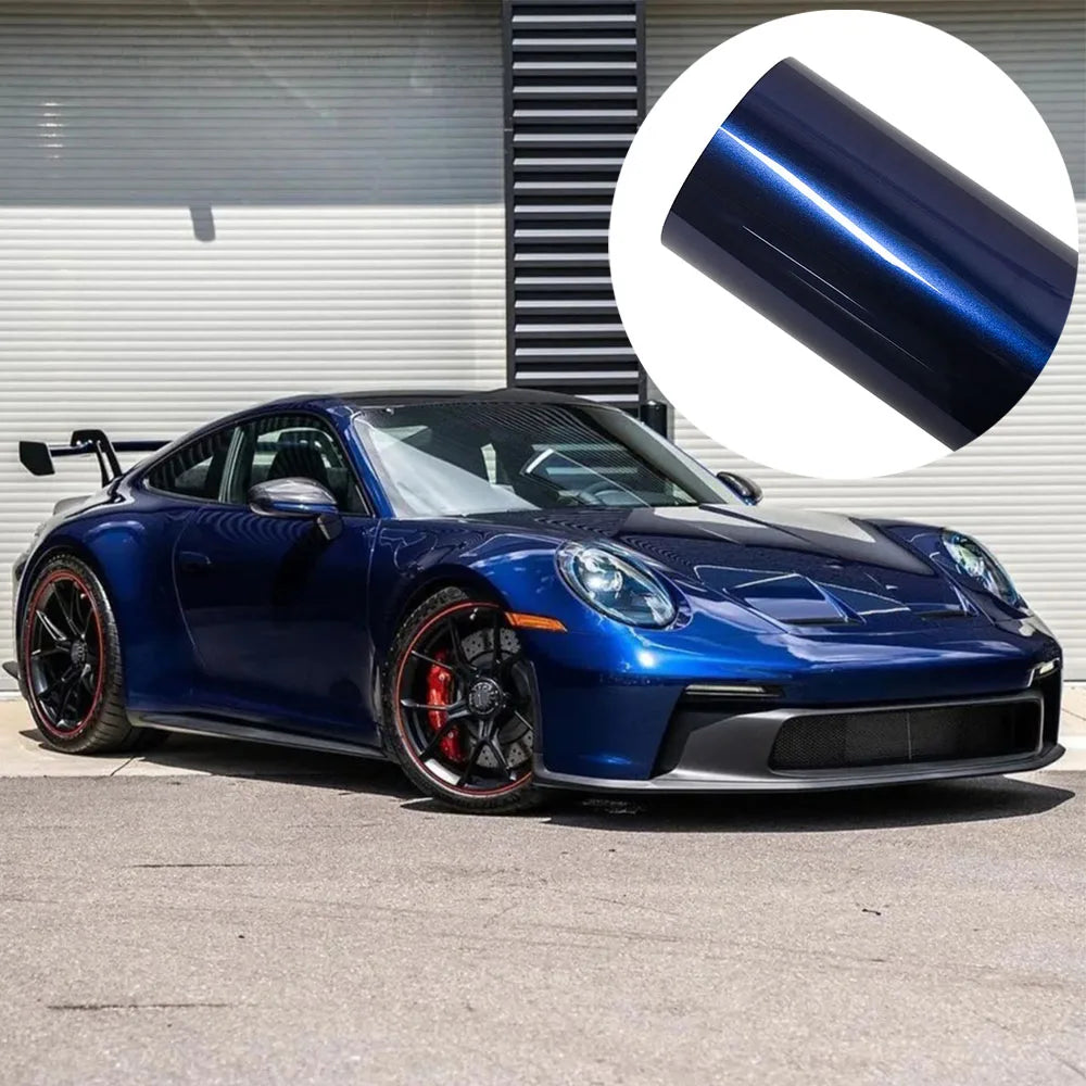 Gloss Metallic Blue Car Vinyl Wrap Film, Bubble-Free Color Change