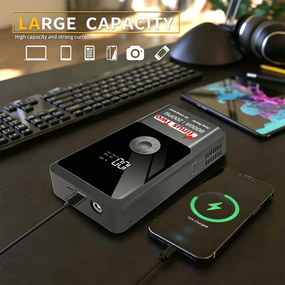 Car Jump Starter Power Bank Potable Battery With USB Port and LED Lights Less Portable Car Starting for Emergency Device