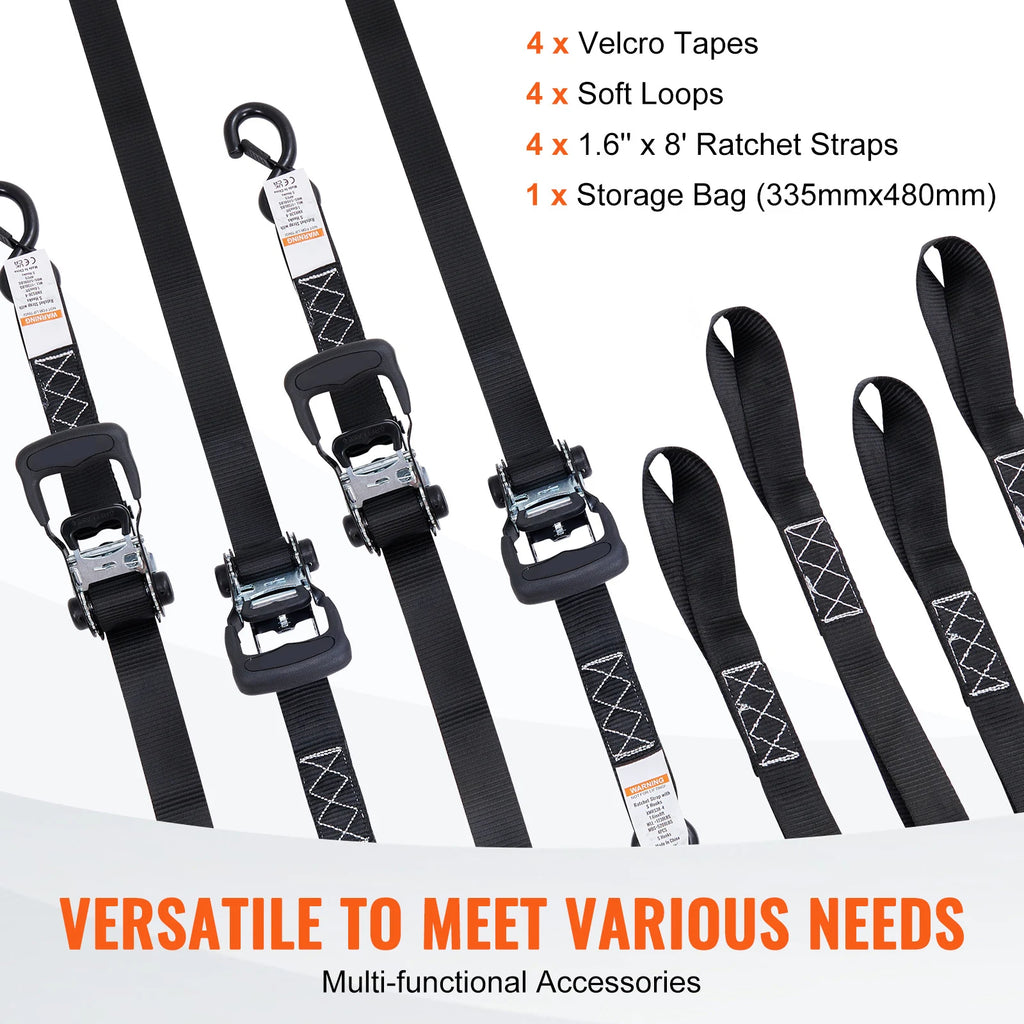 4pcs Heavy Duty Ratchet Tie Down Straps with Padded Handles for Cargo and Trailer