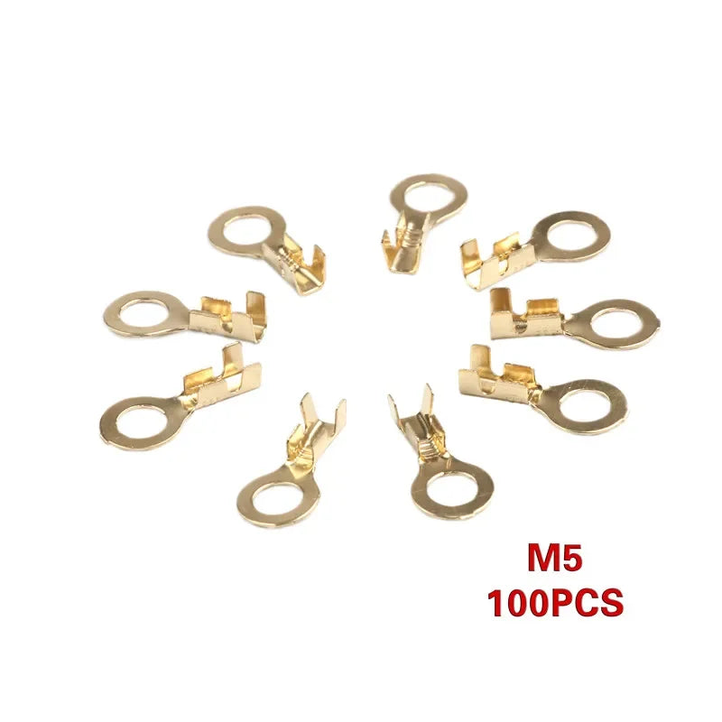100Pcs 3.2-6.2mm Non-insulated Ring Cable Lugs Terminals Assorted Naked Connector Wire Cable Connectors Brass Terminals Kit