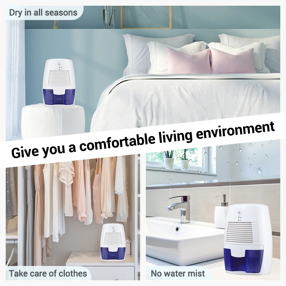 Small portable dehumidifier for home, quiet bedroom damp remover with auto shut-off