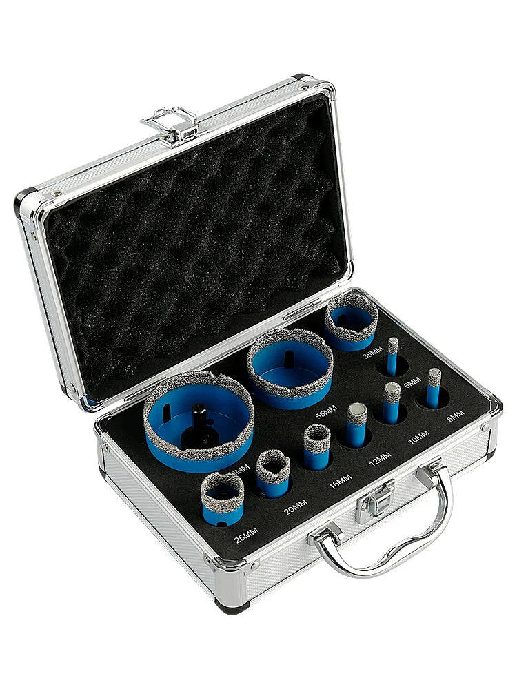 LOZLIN 10Pcs Brazed Diamond Dry Drill Bits Hole Saw Set 5/8-11 Thread Diamond Hole Opener Tools Dry Cutting Core Drill Bit Kit for Ceramic Tile Granite Marble Quartz Stone Glass Porcelain Home Renovation Masonry Construction