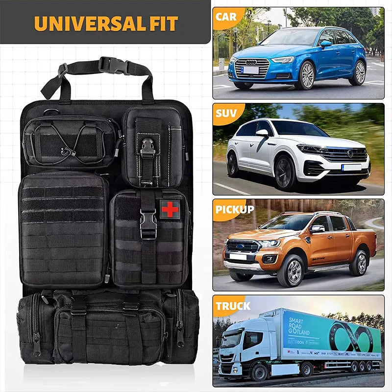 Tactical Seat Back Organizer with Detachable MOLLE Pouches