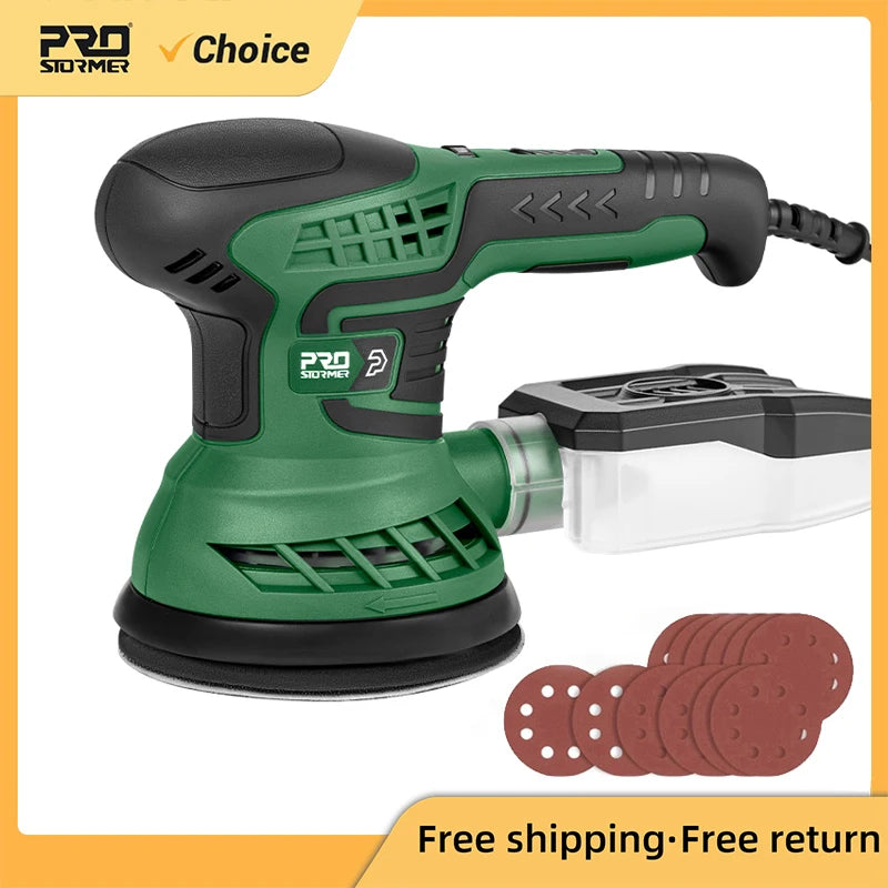 400W Electric Sander Machine 230V with 7-Speed Transmission 125mm Sanding Pad Dust Collector And 21pcs Sandpapers PROSTORMER