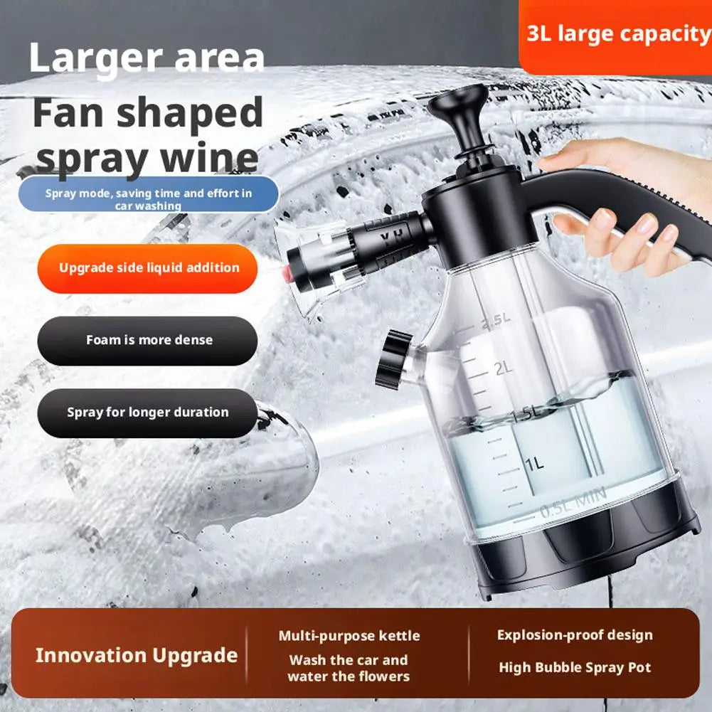 3L hand pump foam sprayer, pneumatic car wash bottle with 3 nozzles