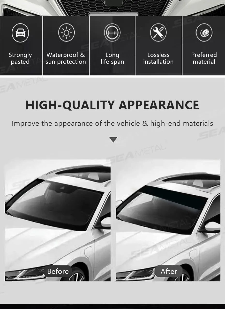 Front Windshield Sun Strip Sticker with Grid Pattern, 59 x 7.9 in