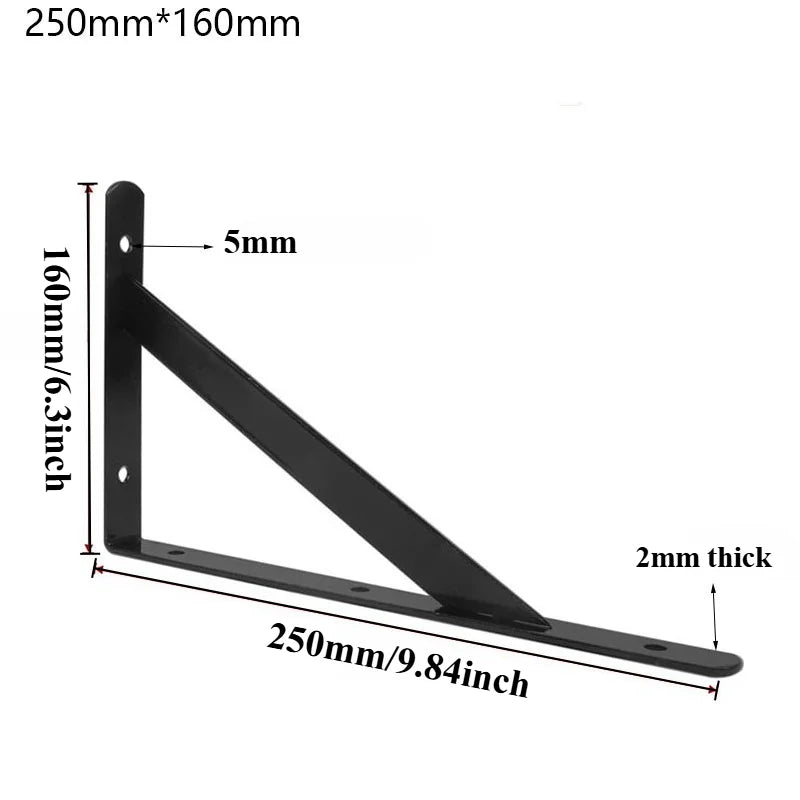 6-Piece Black Steel Tripod Floating Shelf Brackets
