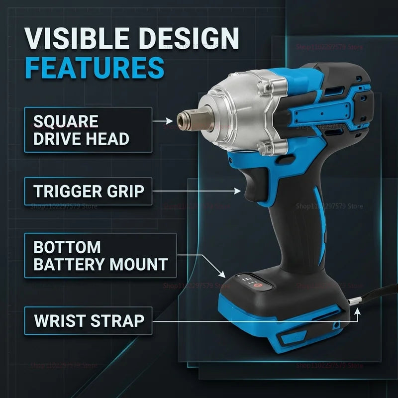 Cordless Electric Impact Wrench High Torque for Automotive Construction DIY Home Use Hand Tools No Battery Included Heavy Duty