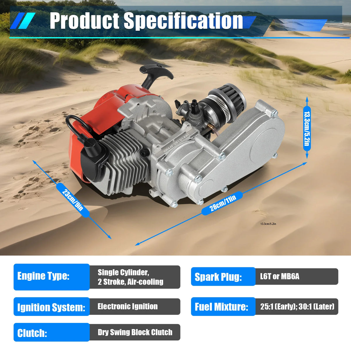 49cc 2-Stroke Engine for Dirt Bike, Pit Bike and ATV