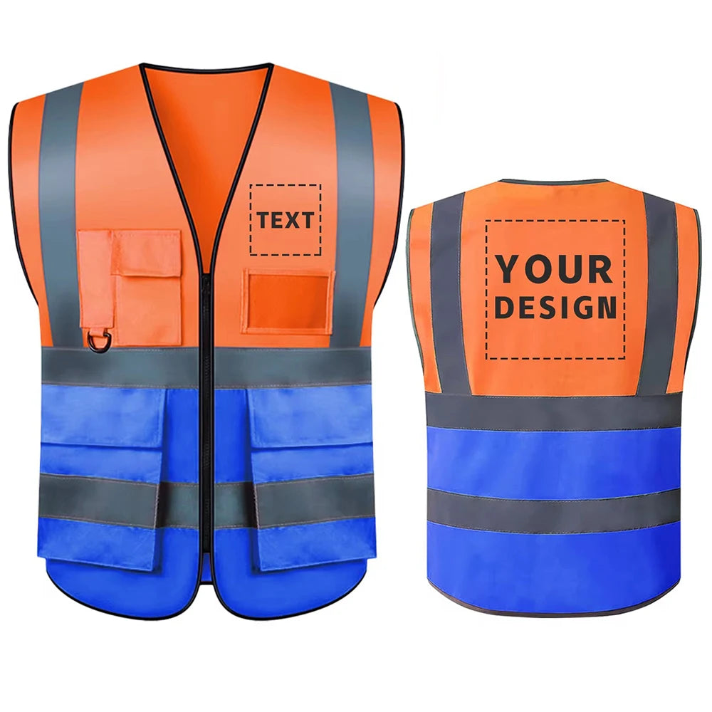 Safety Vest Customize Logo Class 2 Hi Vis Vest with 5 Pockets Construction Security Work Vest ANSI/ISEA Standards