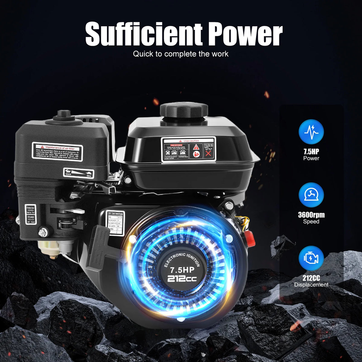 7.5HP 212cc 4-Stroke Gas Engine with Pull Start