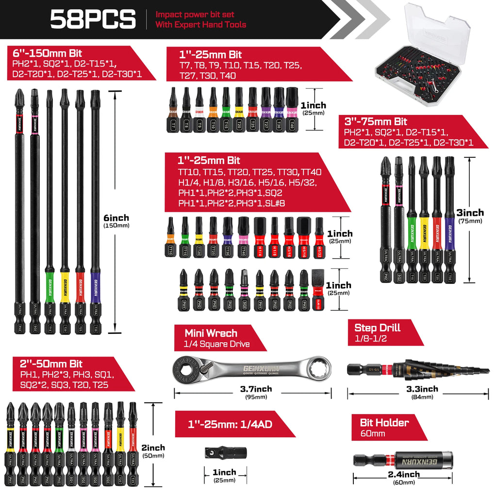 58-Piece Tool Set with Impact Bits, Step Drill, Socket Adapter - image 16