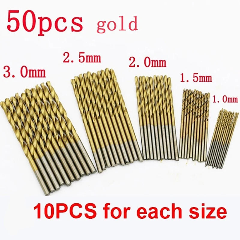 Titanium Coated HSS Drill Bit Set 1-3mm, 50/100 Pcs