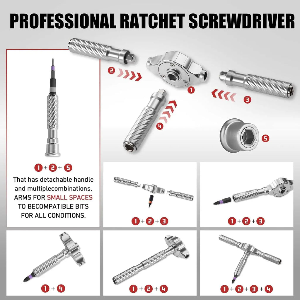 66 in 1 Ratchet Screwdriver Set with Detachable Handle, 6.2° Ratchet Head, Multi S2 Steel Bit Free Combination, Portable Repair