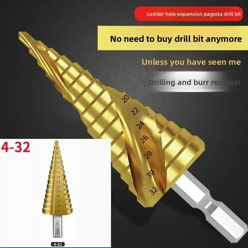 HSS Titanium Step Drill Bit Set 4-12/20/32mm, Hex Shank Cone Hole Cutter