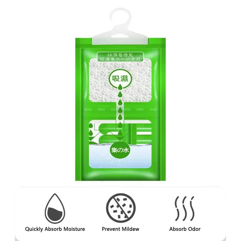 Hanging wardrobe dehumidifier bags, anti-mould moisture absorber for closets
