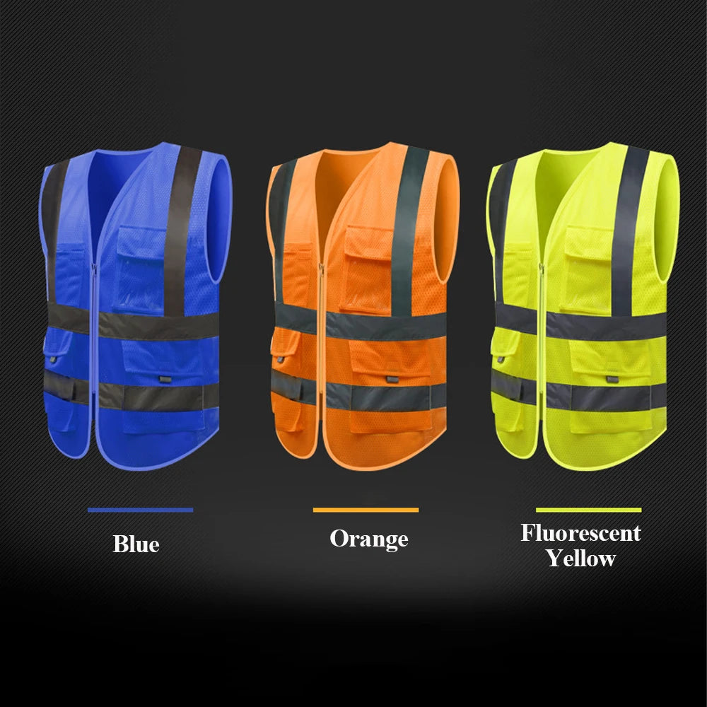 Hi Vis Workwear Men's Work Vest with Mesh Fabric Summer Breathable Multi Pockets Construction Industrial Safety Clothing