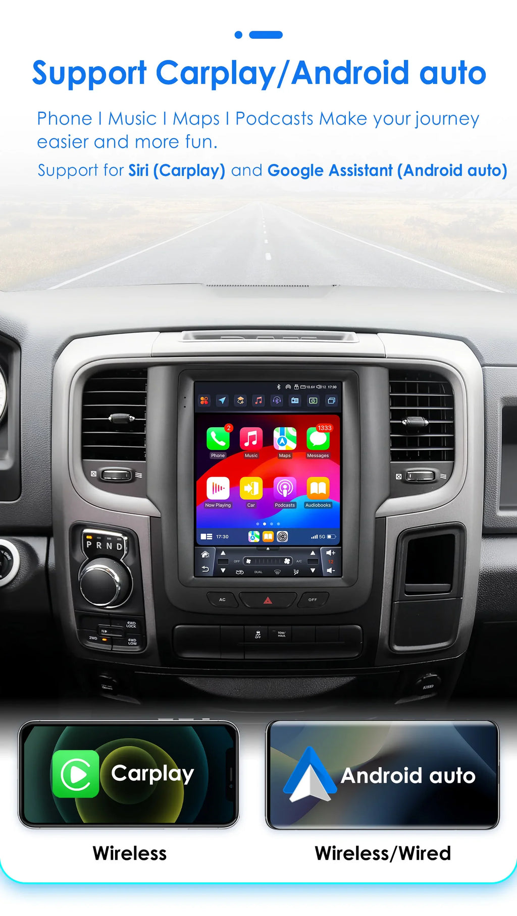 9.7" CarPlay Android Auto Head Unit for Dodge Ram 2013-2018 - image 3