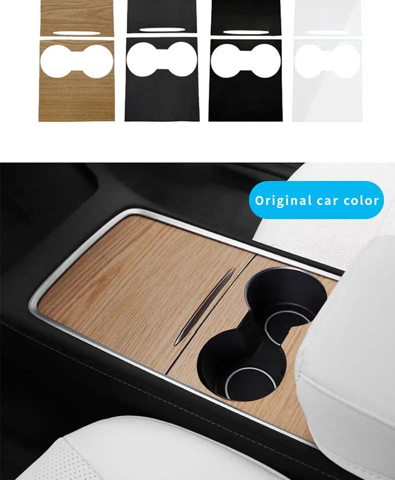 Wood Grain and Carbon Look Center Console Film for Tesla Model Y 2021-2023