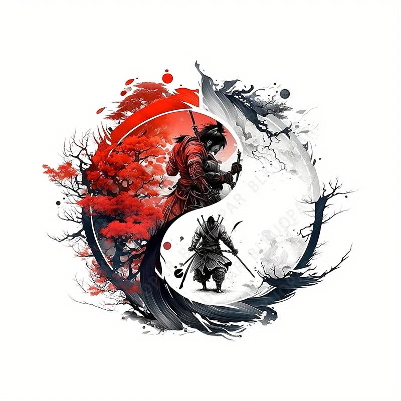 Samurai Yin-Yang Vinyl Sticker, Waterproof Car and Motorcycle Decal