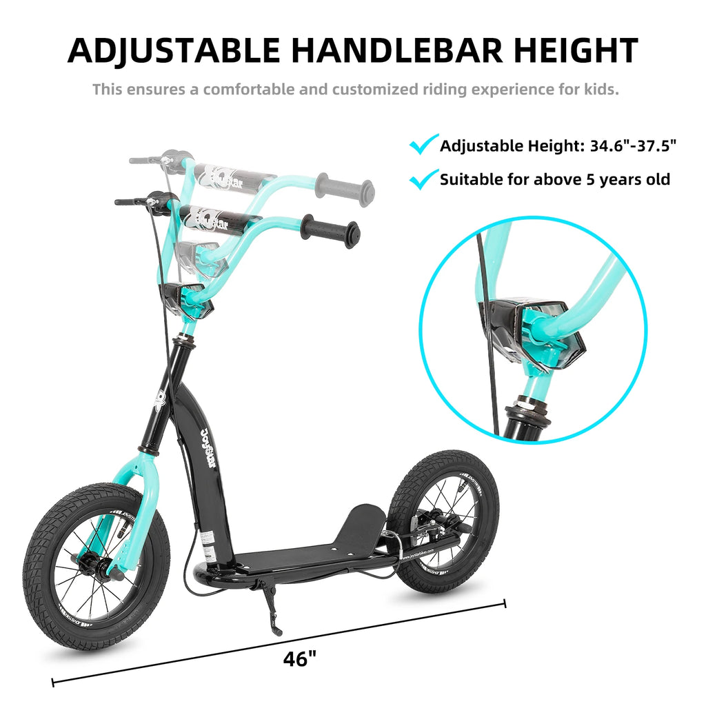JOYSTAR 12" Kick Scooter for Kids 5+ Teens & Youth with Adjustable Handlebar Big Wheel 2-Wheel Scooter Rear Drum Brakes
