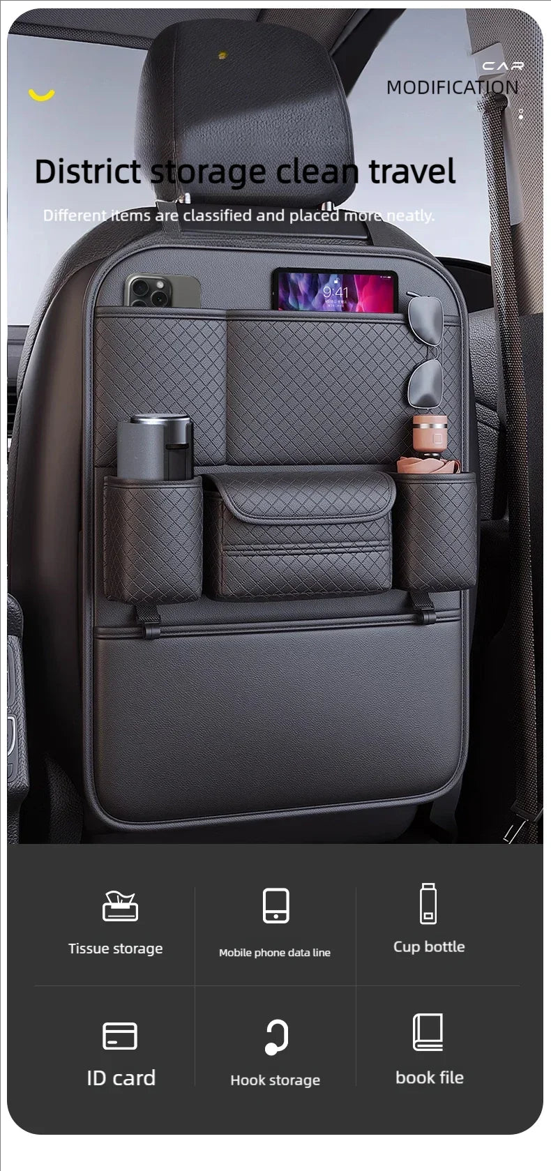 Car Seat Back Organizer with Kick Mat