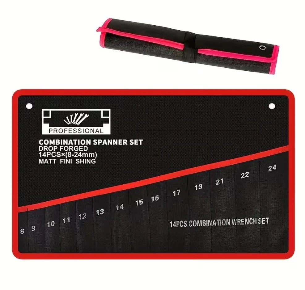 14-Pocket Tool Organizer Roll. Durable Wrench Storage Bag with Portable Handle. Perfect for Garage & Workshop Organization.