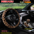 Plush Leopard Print Steering Wheel Cover Set, 3 Pieces