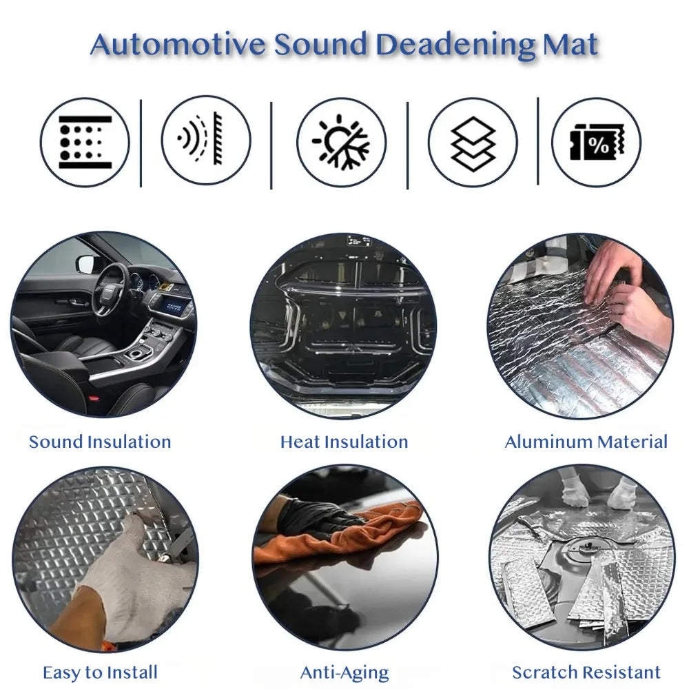 10mm car sound deadening pads 10 pack, aluminium foil foam for doors, roof and hood
