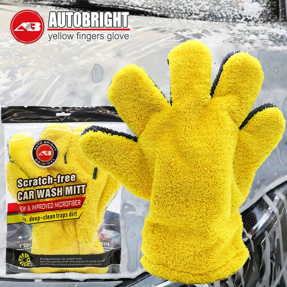 5-Finger Microfiber Car Wash Mitt, Scratch-Free Ultra Absorbent Detailing Glove