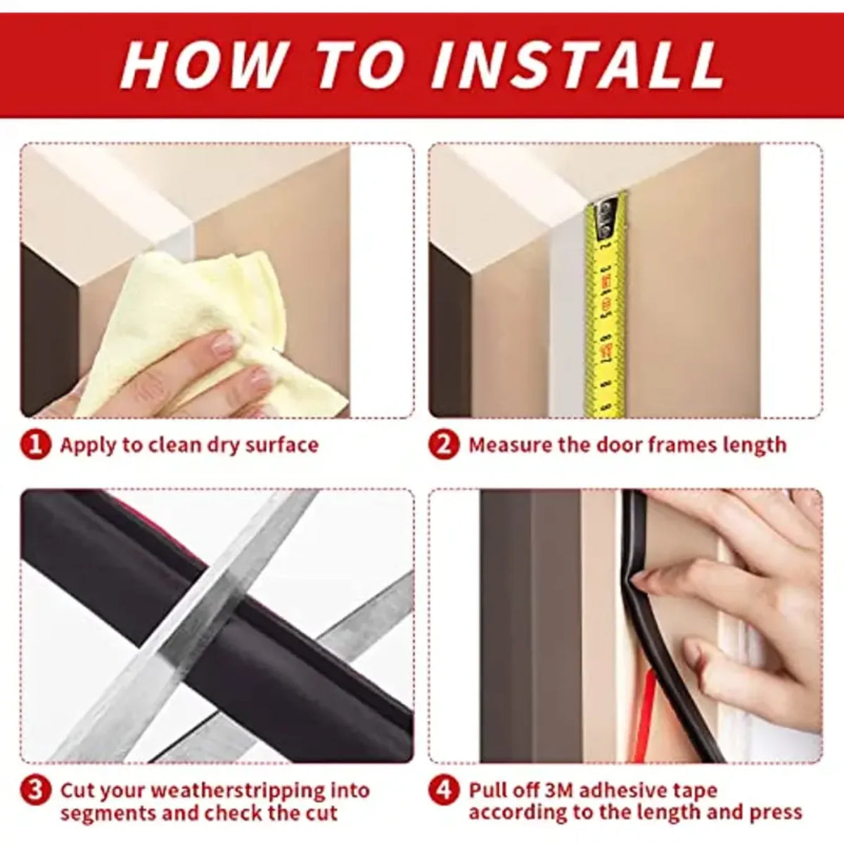D-Shape Door Seal Strip, 1 Piece – Self-Adhesive Weather Strip