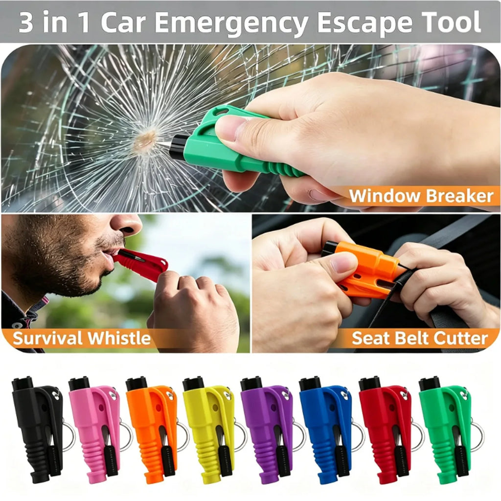 Compact 3-in-1 Safety Hammer Car Escape Tool Window Breaker Seat Belt Cutter Rescue Whistle Emergency Escape Tool Accessories