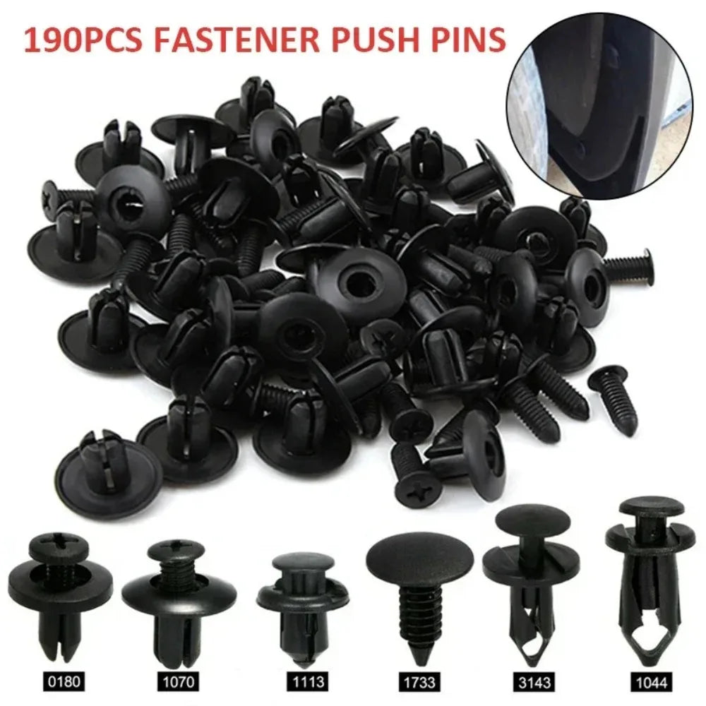 190-Piece Car Fastener Set - ABS Push Rivets, 6 Sizes