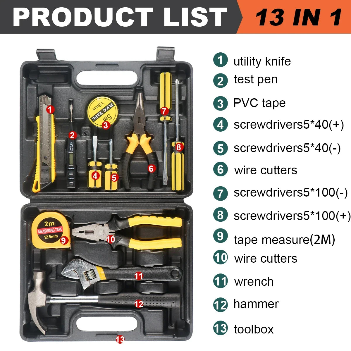 8/9/12/13Pcs Household Tool Set – Repair Kit with Screwdriver & Hammer - image 14