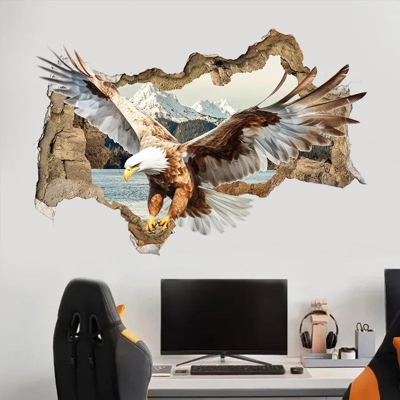 3D Broken Wall Eagle Mural Wall Sticker for Home Decoration - view 2