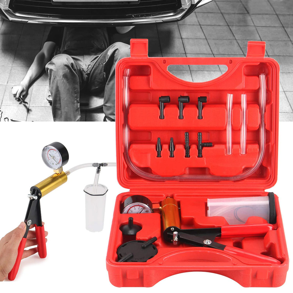 Manual Brake Bleeder Vacuum Pump Kit Vacuum Pistol Pump Tester Tools Car Brake Bleeding Pumping Vacuum Pressure Gauge