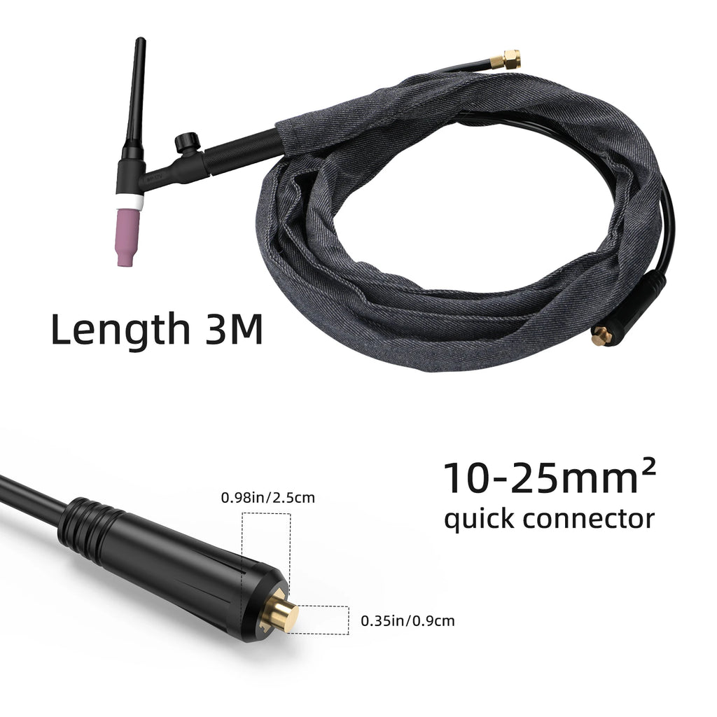 TIG Welding Torch WP17V Argon Lift TIG Burner with 10-25mm2 Quick Connector and 3M Cable for Welding Equipment
