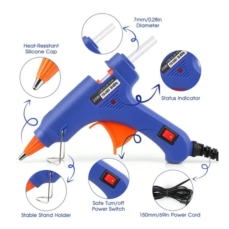 20W Hot Melt Glue Gun DIY Mini Household Industrial Guns Heat Temperature Thermo EU Electric Repair Tool Use 7mm Glue Sticks