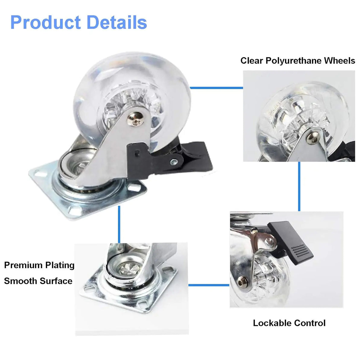 3-Inch Swivel Caster Wheels with Brake, Set of 4 – 800 lbs