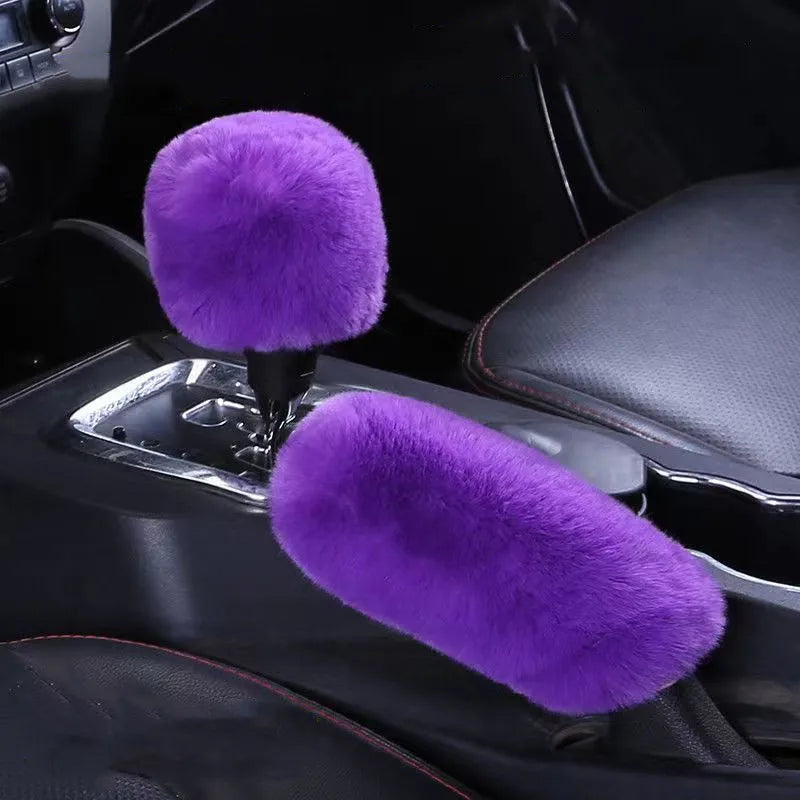 Plush Car Handbrake & Shift Knob Cover Set - Winter Warm - image 2