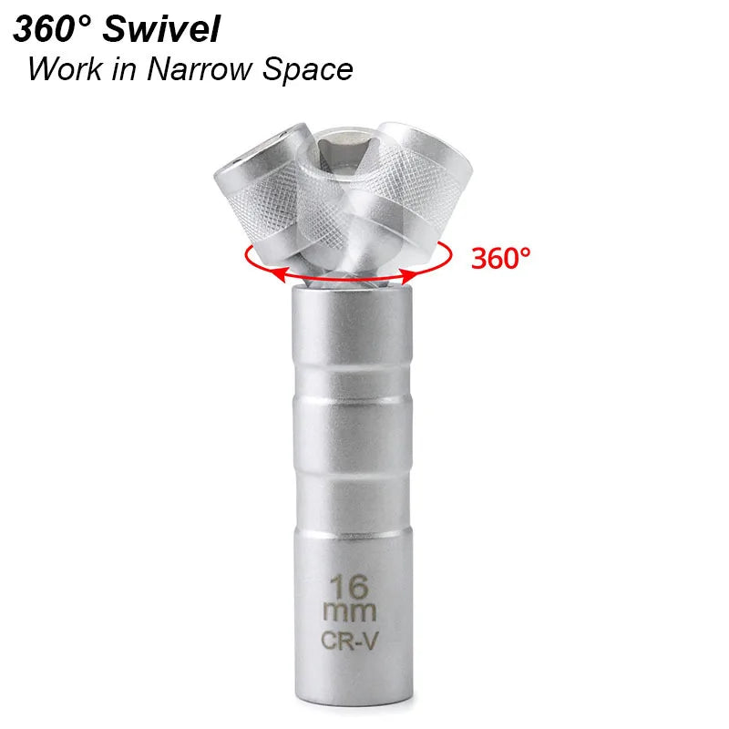 Spark Plug Socket Wrench Adapter 14mm 16mm Install Replace Repair Kit Swivel Torque Magnetic Remove Removal Gap Tool