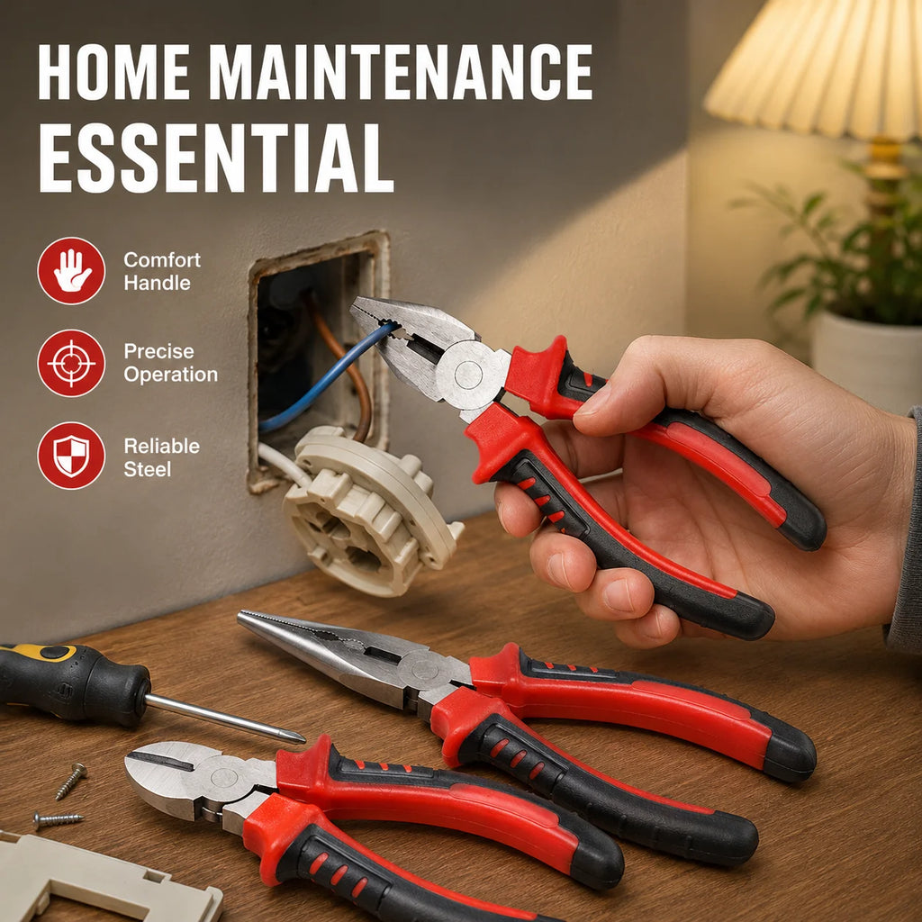 3 Types Pliers Set, Heavy Duty Combination Long Nose Diagonal Cutter Pliers, Wire Cutting Gripping Tool Kit for DIY Repair