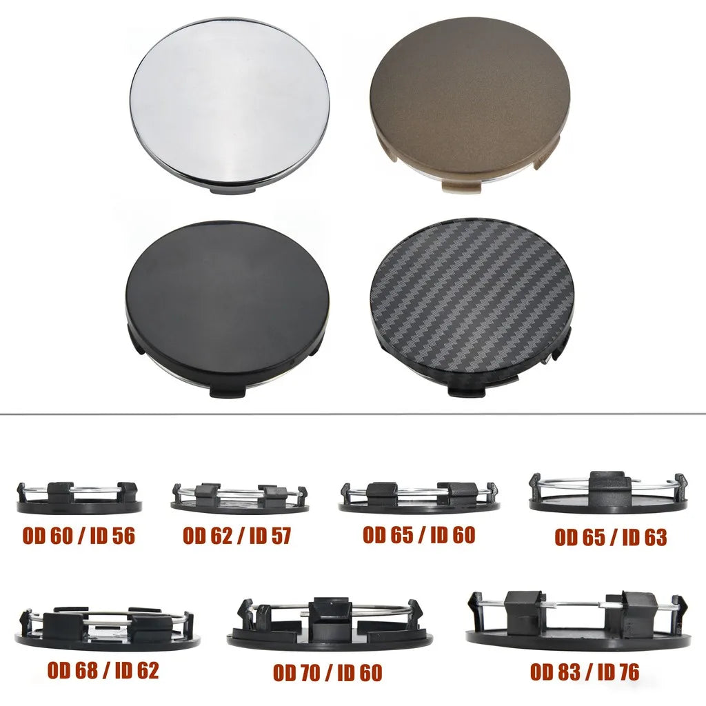 Universal Blank Wheel Center Caps, No Logo, Set of 4