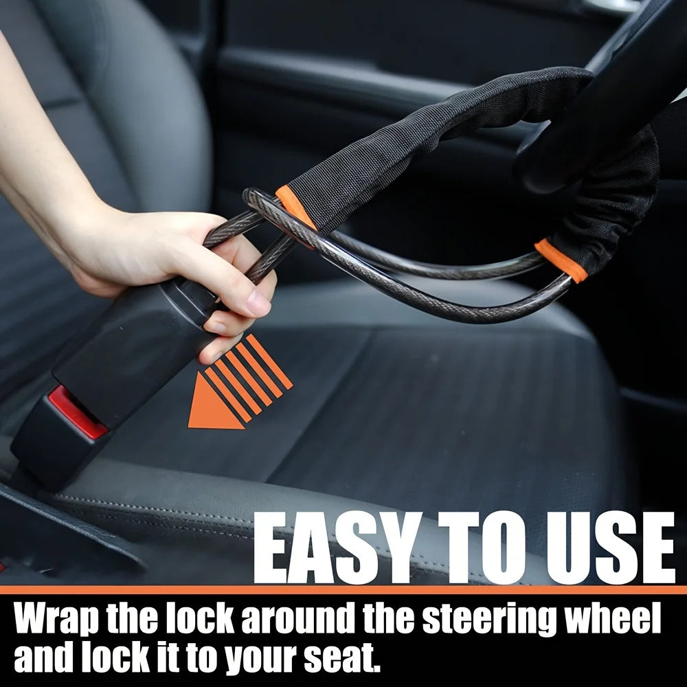 Car Steering Wheel Lock Anti-theft Steel Cable Security Device Universal Fit for Vehicles Prevent Theft Use Durable Protection