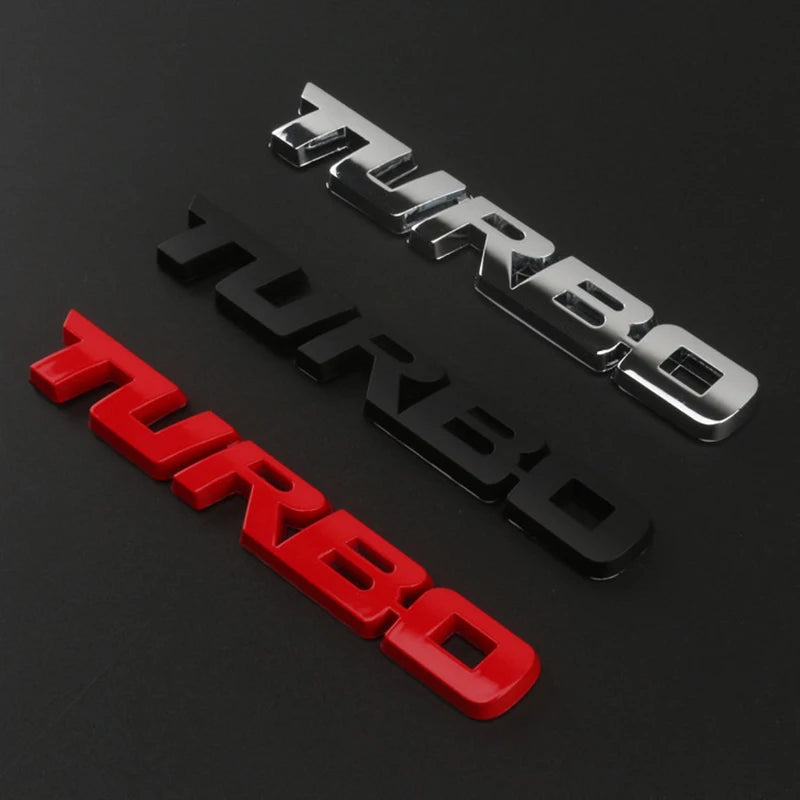 TURBO 3D Metal Lettering Car Sticker, Black, Red or Silver